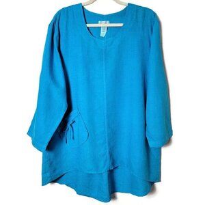 Mosaic USA Aqua Linen Boho Lagenlook Beachy Tunic Top Blouse L
